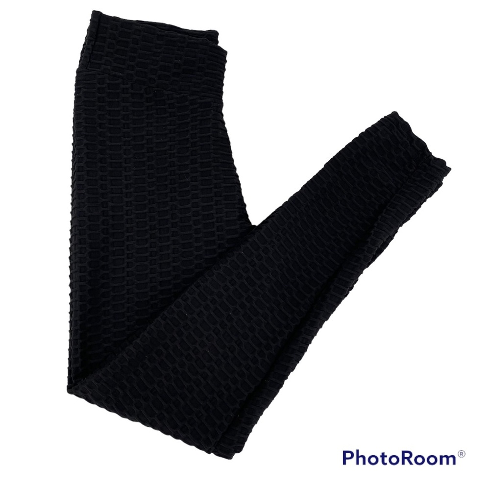 Black Honeycomb Anti Cellulite High Waist Tummy Control Butt Lift Legging Sz L.